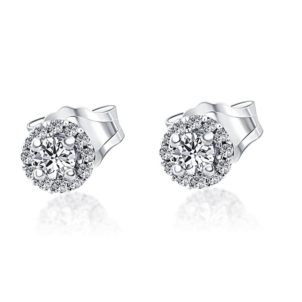 1/4 Ct Halo Diamond Studs 10K White Gold