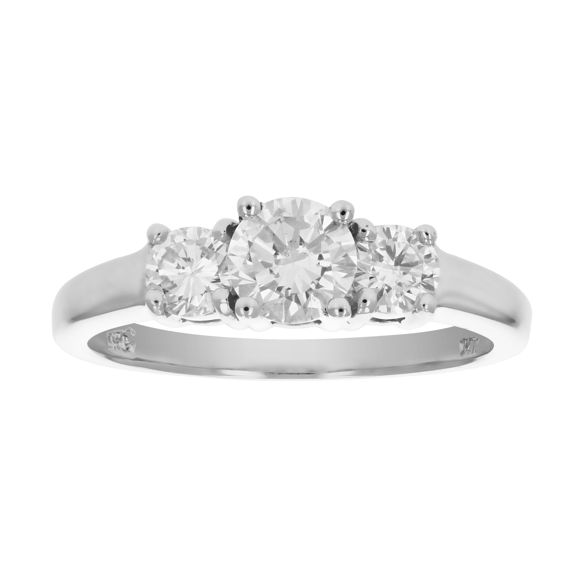 1 cttw 3 Stone Diamond Engagement Ring 14K White Gold Round Bridal Wedding