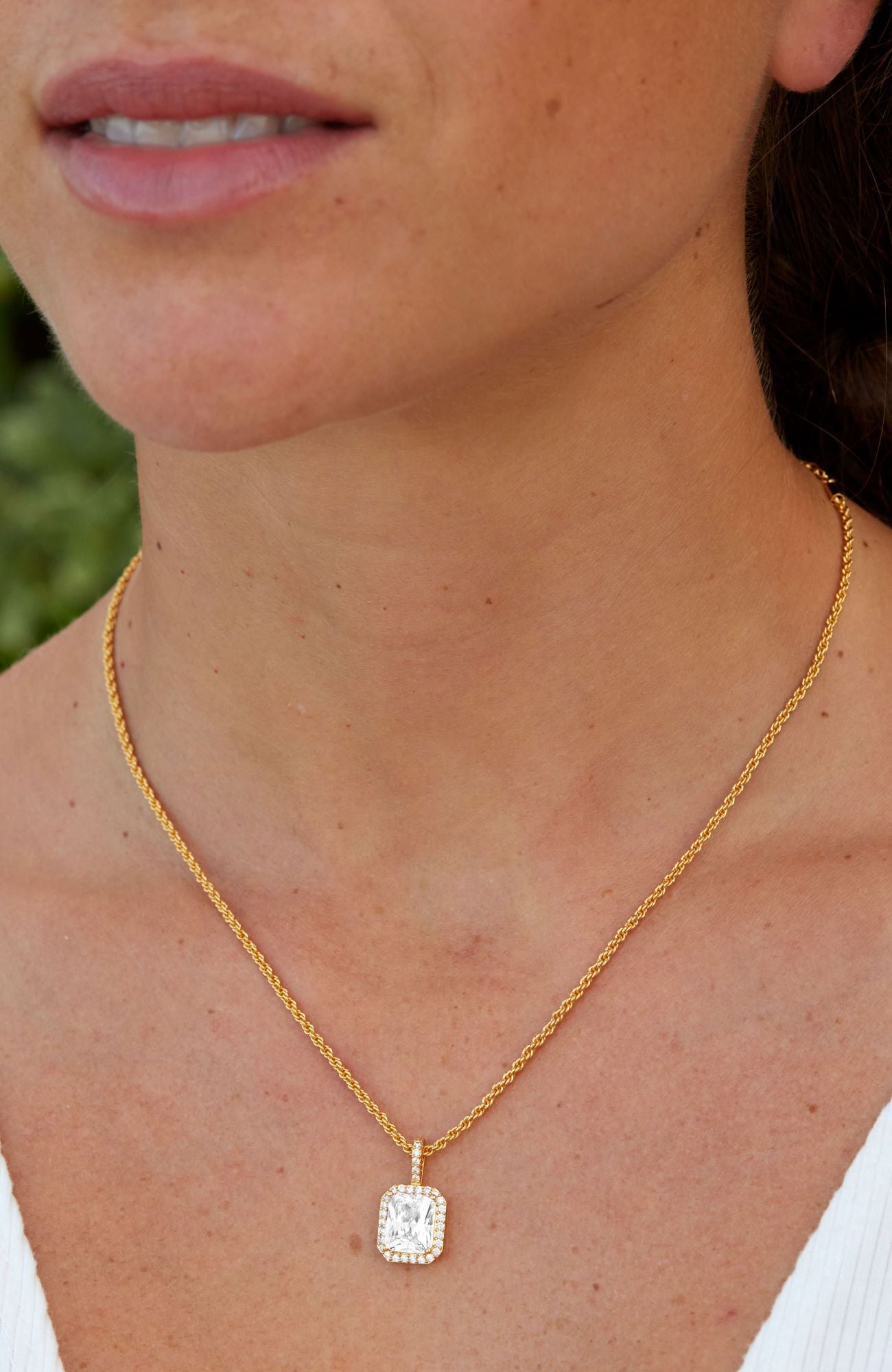 Gold Plated Large Cushion Halo Pendant