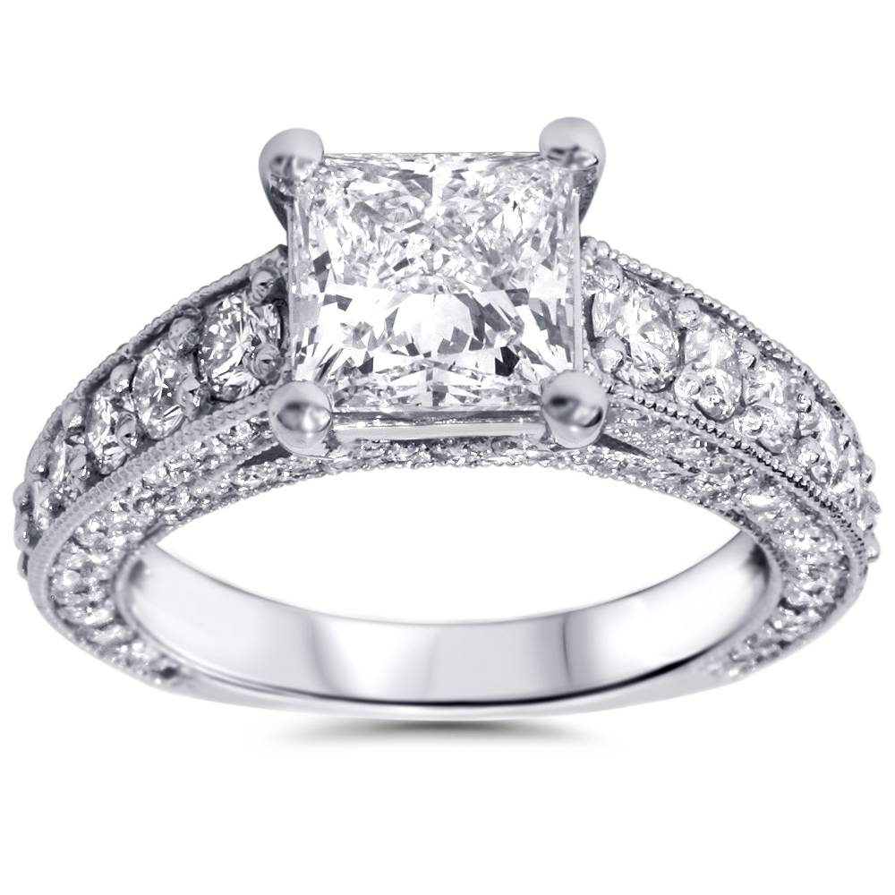 3 3/4ct Princess Cut Diamond Engagement Ring 14K White Gold