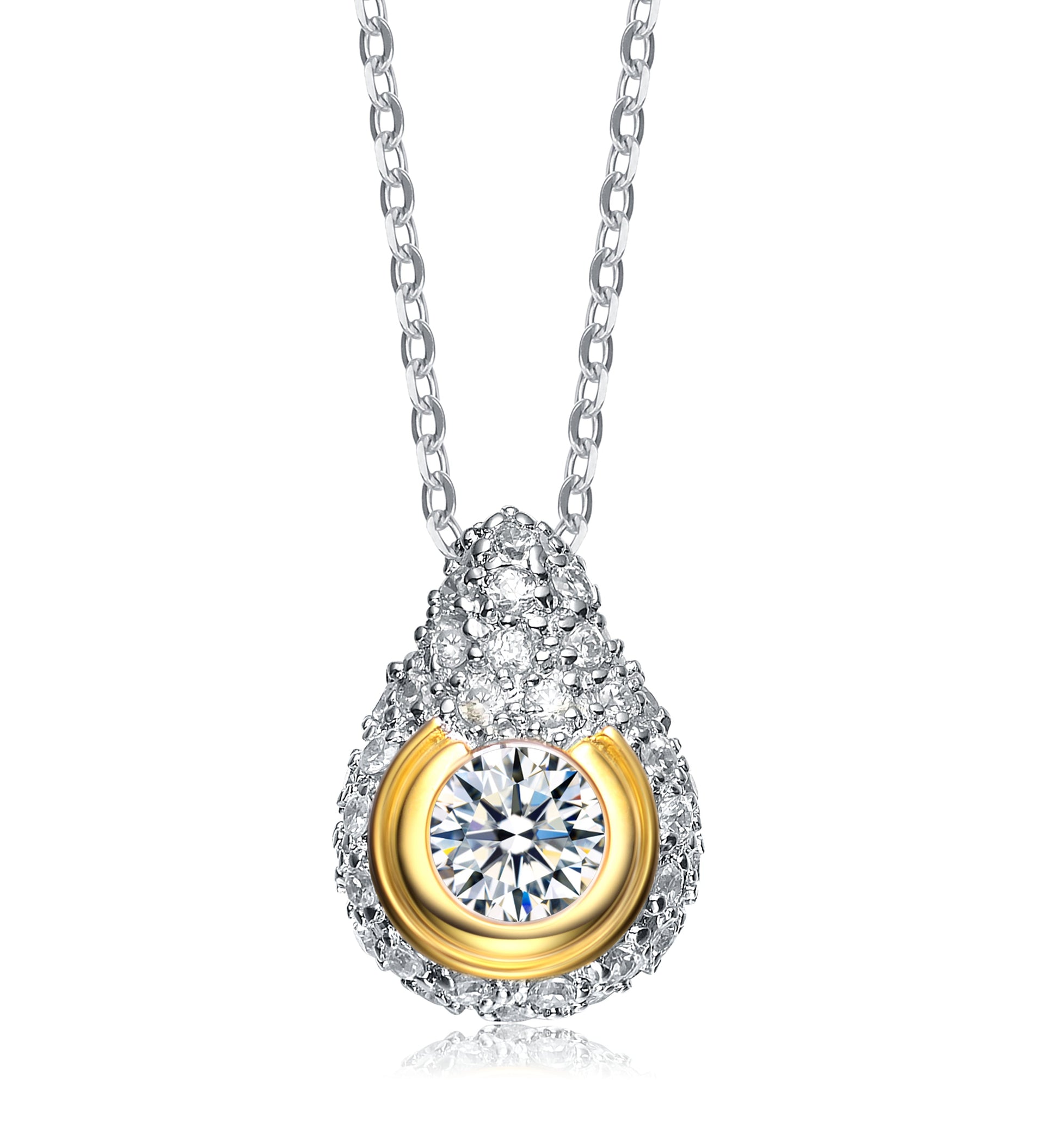 Sterling Silver White Cubic Zirconia Gold-plated Teardrop Pendant