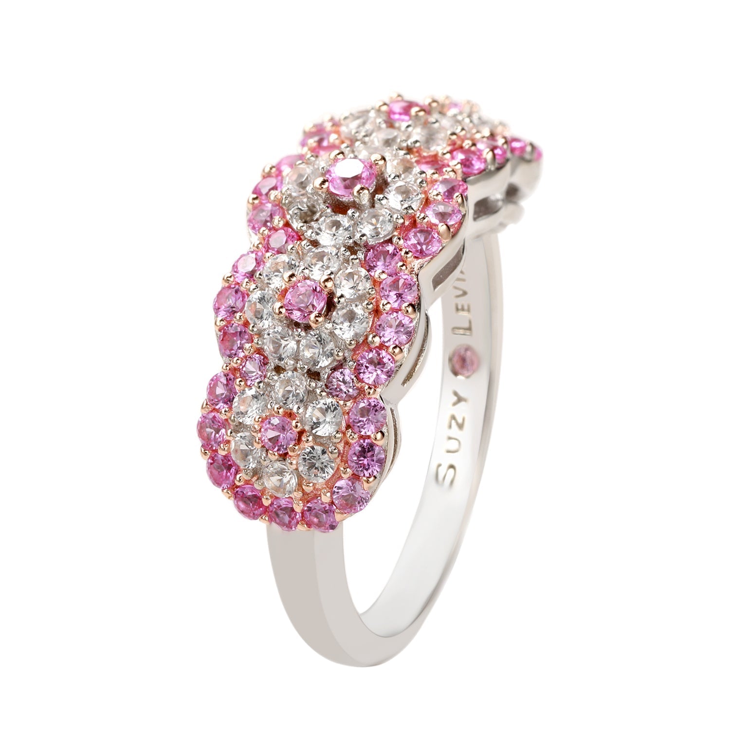 Suzy Levian Sterling Silver 2.8ct TGW Pink Sapphire and .02ct Diamond Anniversary Band