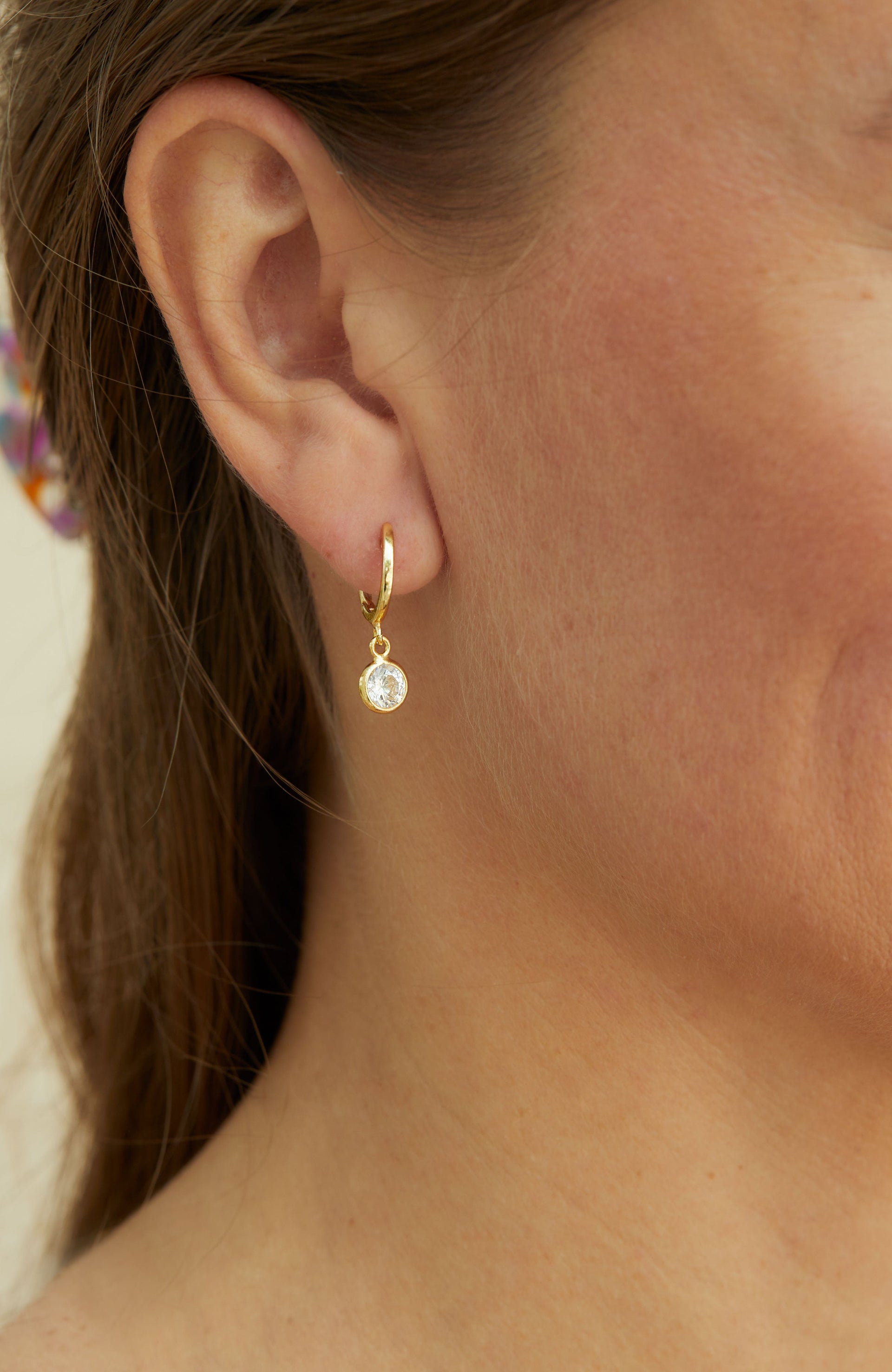 Gold Plated Over Sterling Silver Hoop with Dangle CZ