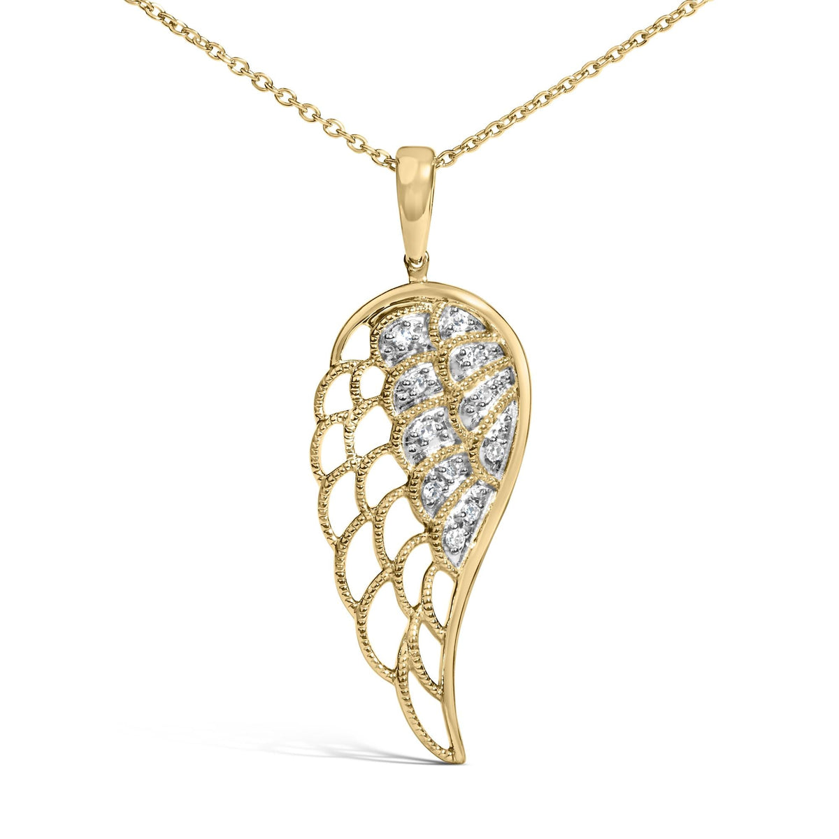 Gold Vermeil Diamond Accent Angel Wing Pendant Necklace
