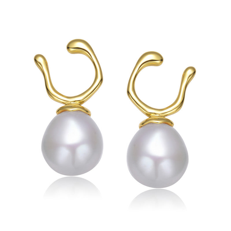 Sterling Silver Gold Plated Freshwater Pearl Hook Earrings