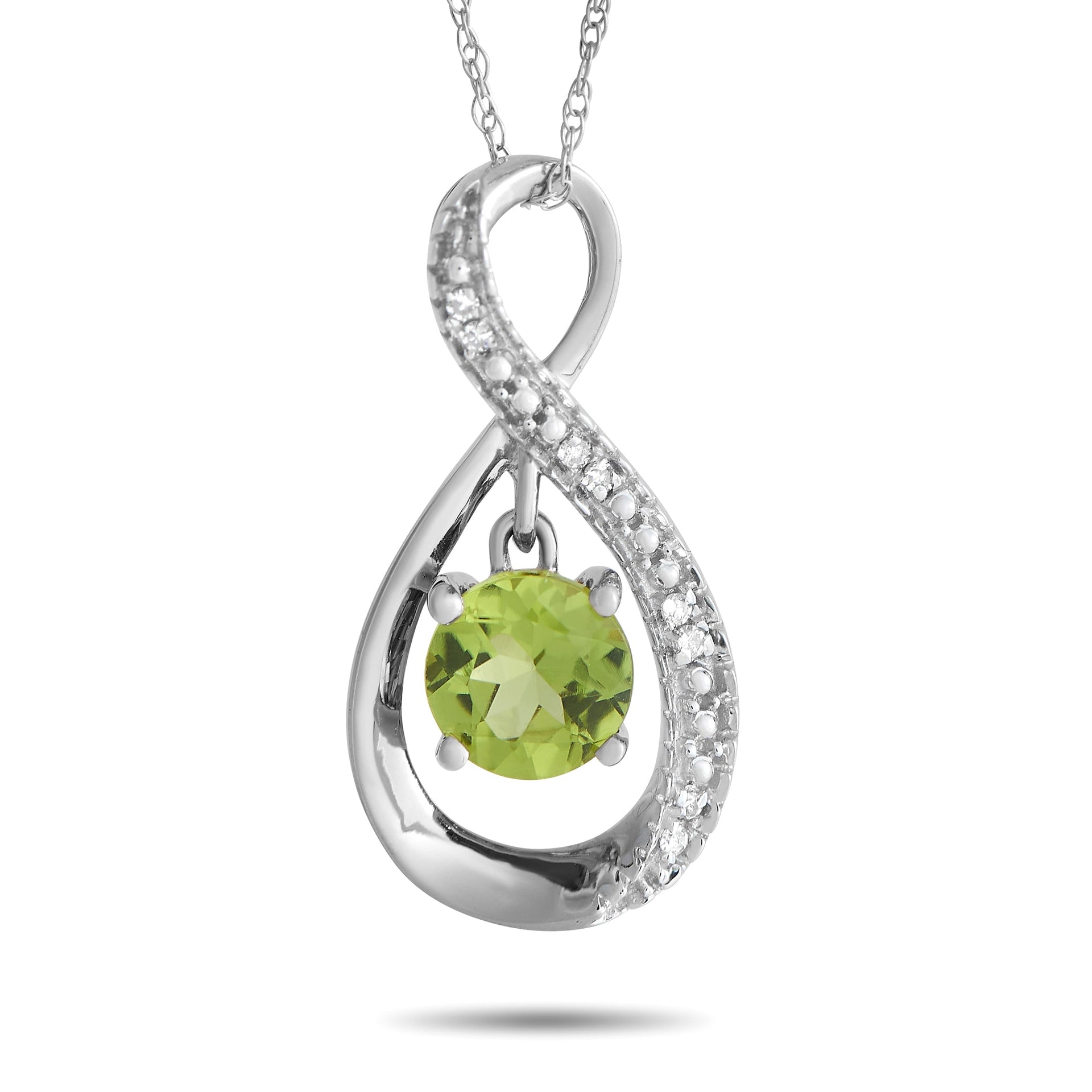 LB Exclusive 14K White Gold 0.03ct Diamond and Peridot Pendant Necklace PD4-15537WPE