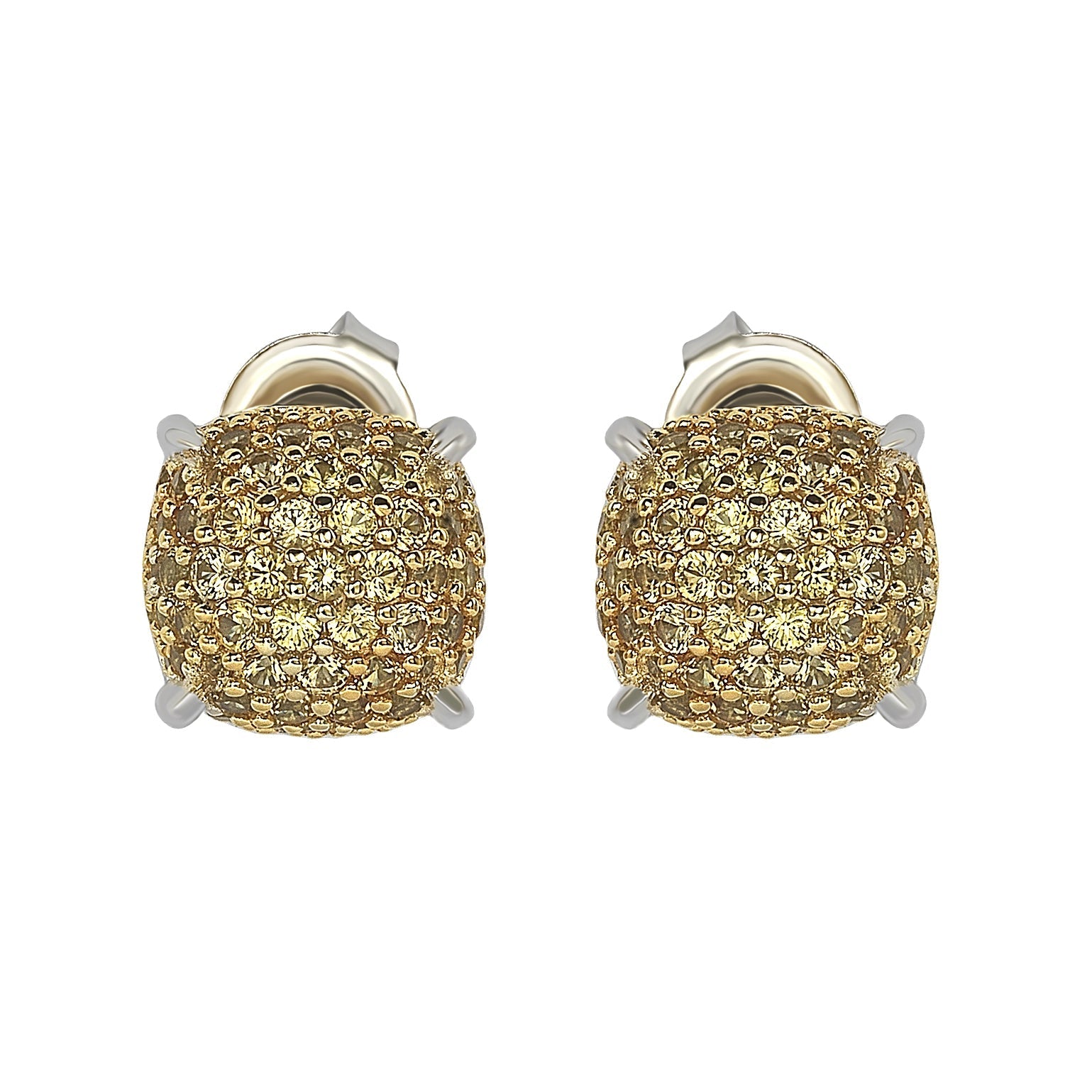 Suzy Levian Sterling Silver Yellow Sapphire & Diamond Accent Pave Cluster Earrings