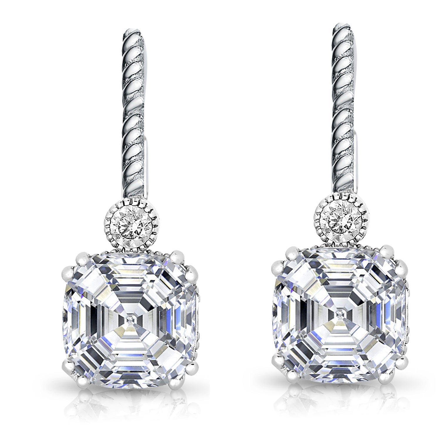 Sterling Silver Cubic Zirconia Square Stud Drops