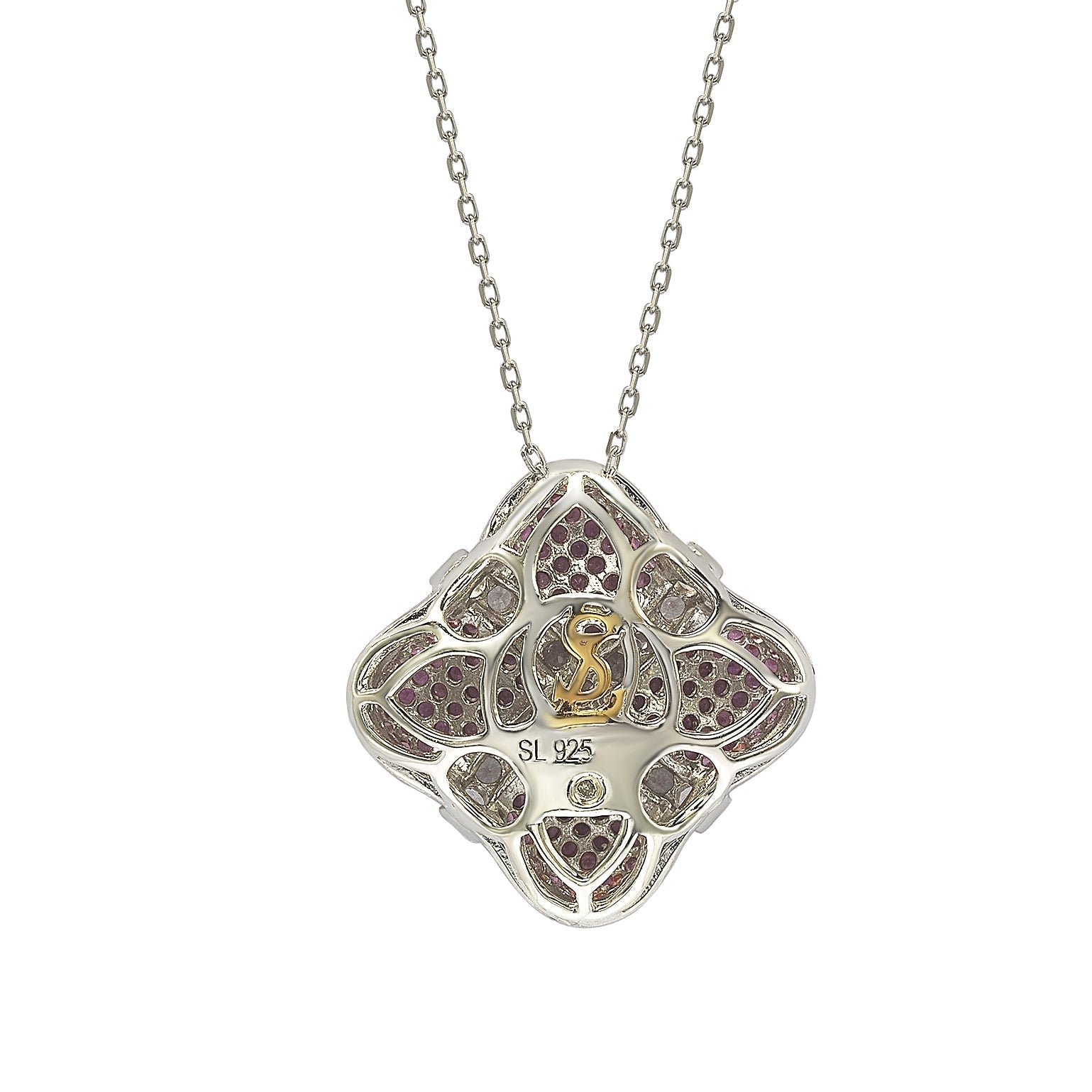 Suzy Levian Sterling Silver Pink Sapphire & Diamond Wrapped Cushion Pendant