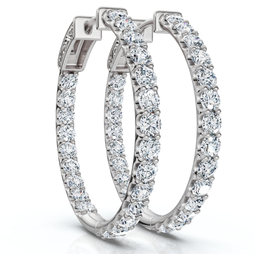 3Ct Diamond Hoops Women's Lab Grown Earrings 10K White Gold 1 1/4' Tall