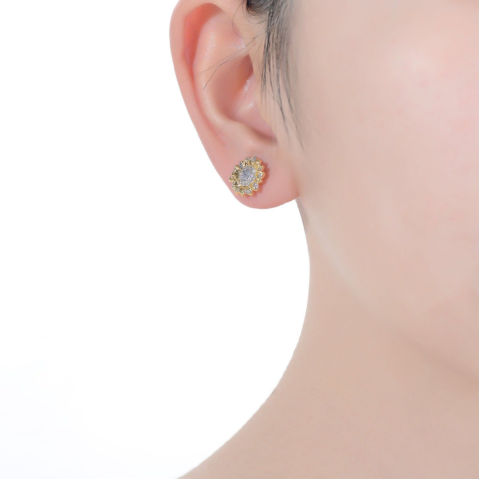 Rhodium And 14k Gold Plated Cubic Zirconia Stud Earrings