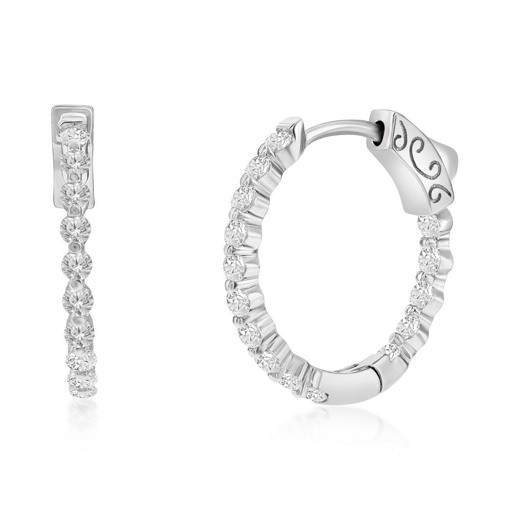 Sterling Silver or Gold Plated Over Sterling Silver 20mm Inside-Outside Round CZ Hoop Earrings