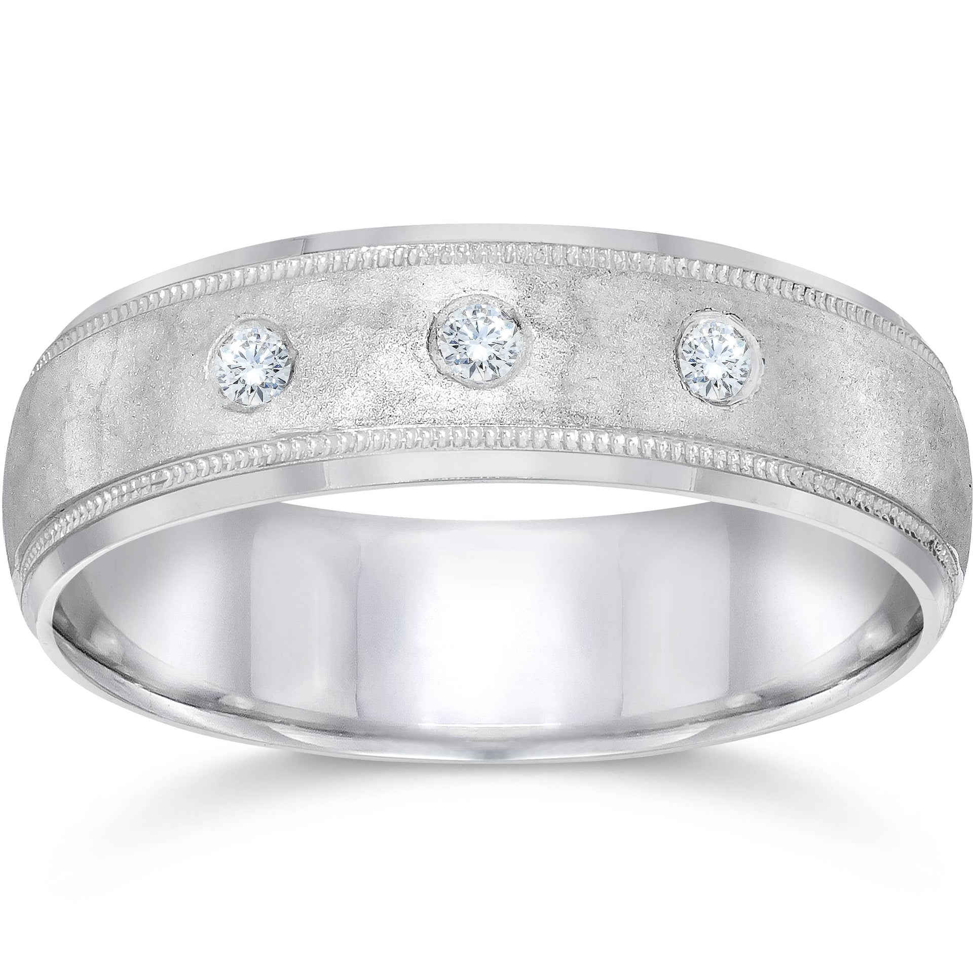 Hammered Diamond 6mm Wedding Band 10K White Gold