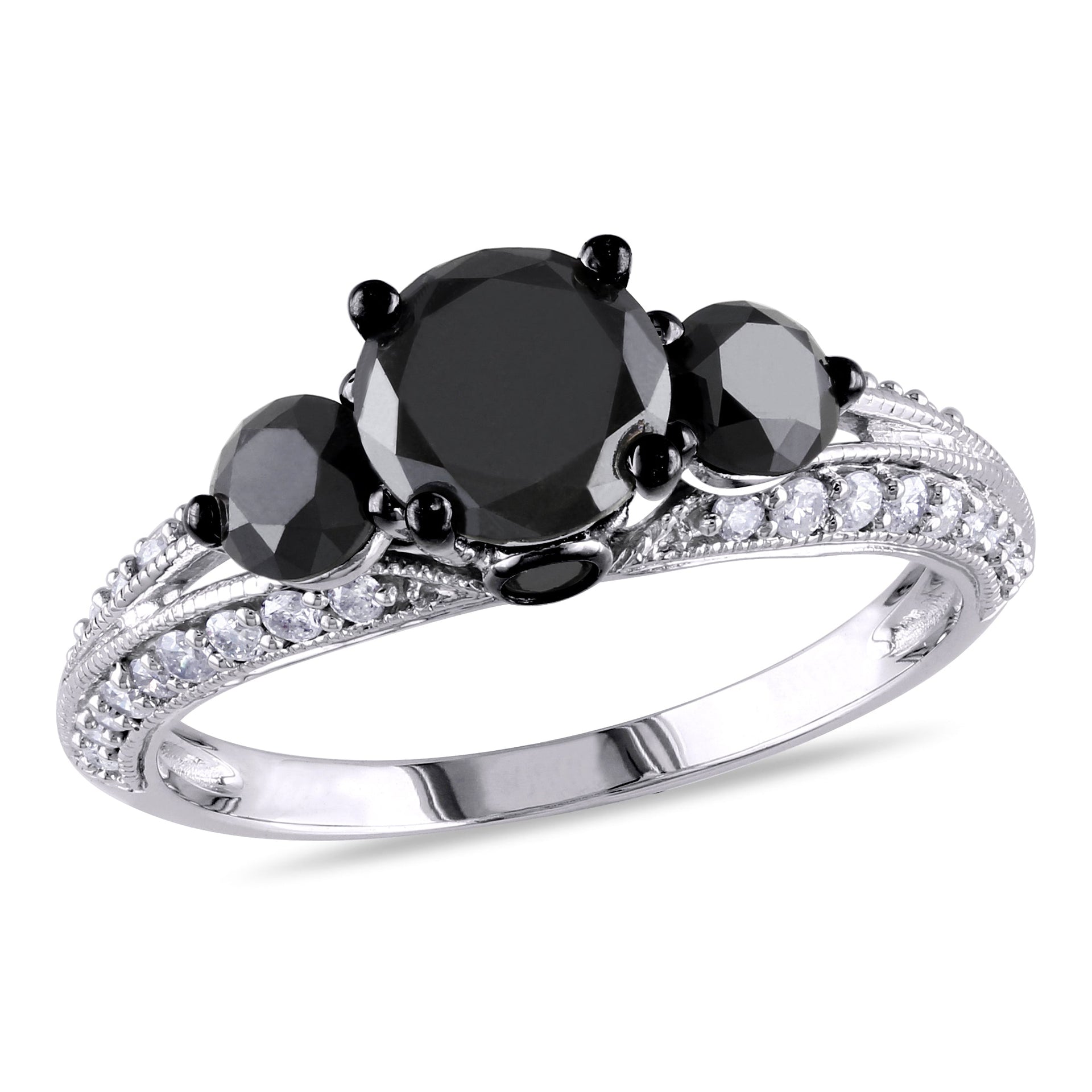 2 ct TW Black and White 3-Stone Diamond Engagement Ring in 10k White Gold