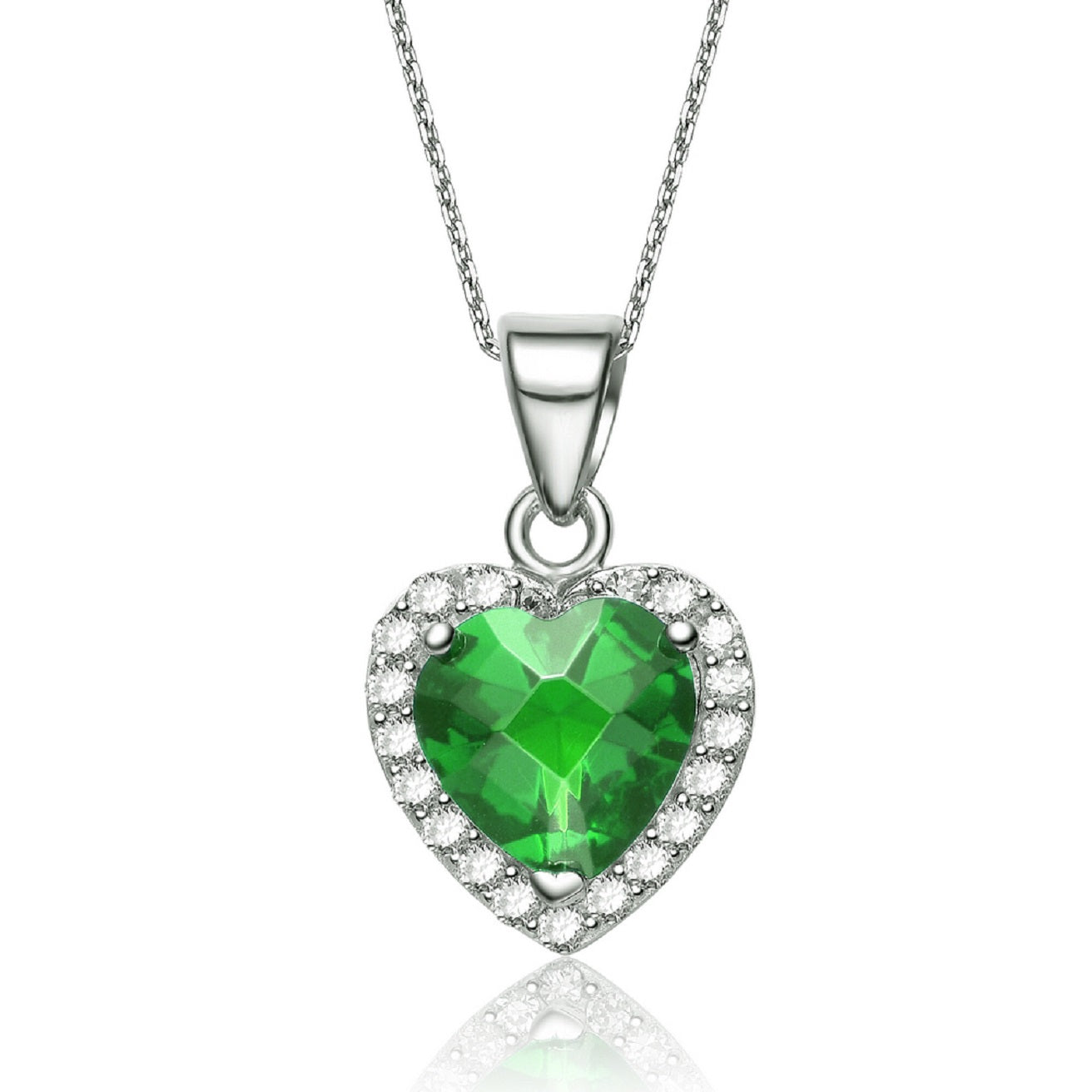 Gv Sterling Silver Heart-cut Green Cubic Zirconia Necklace
