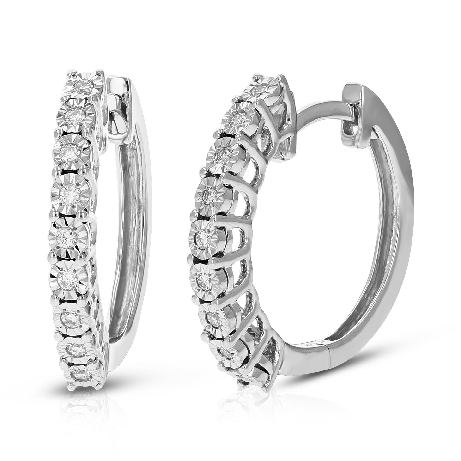 1/8 cttw 18 Stones Round Lab Grown Diamond Hoop Earrings .925 Sterling Silver Prong Set 3/4 Inch