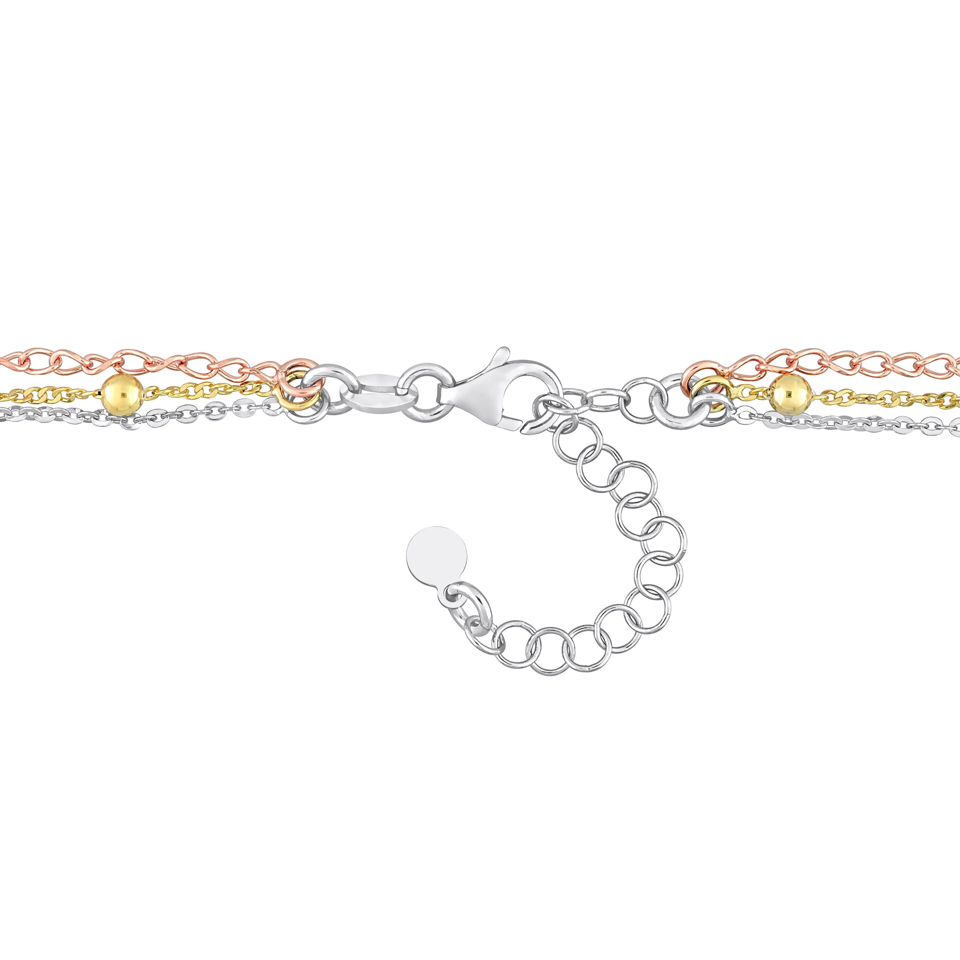 Chain Necklace in 3-Tone 18k Gold Plated Sterling Silver, 19 in