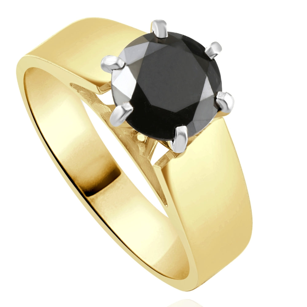 2 ct Round Black Diamond Solitaire Engagement Ring 14k Yellow Gold