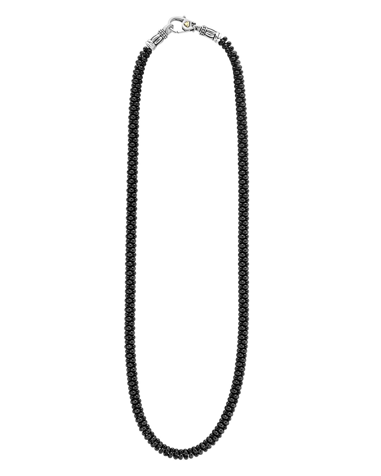 Ceramic, Sterling Silver & 18K Yellow Gold Black Caviar Necklace, 18"