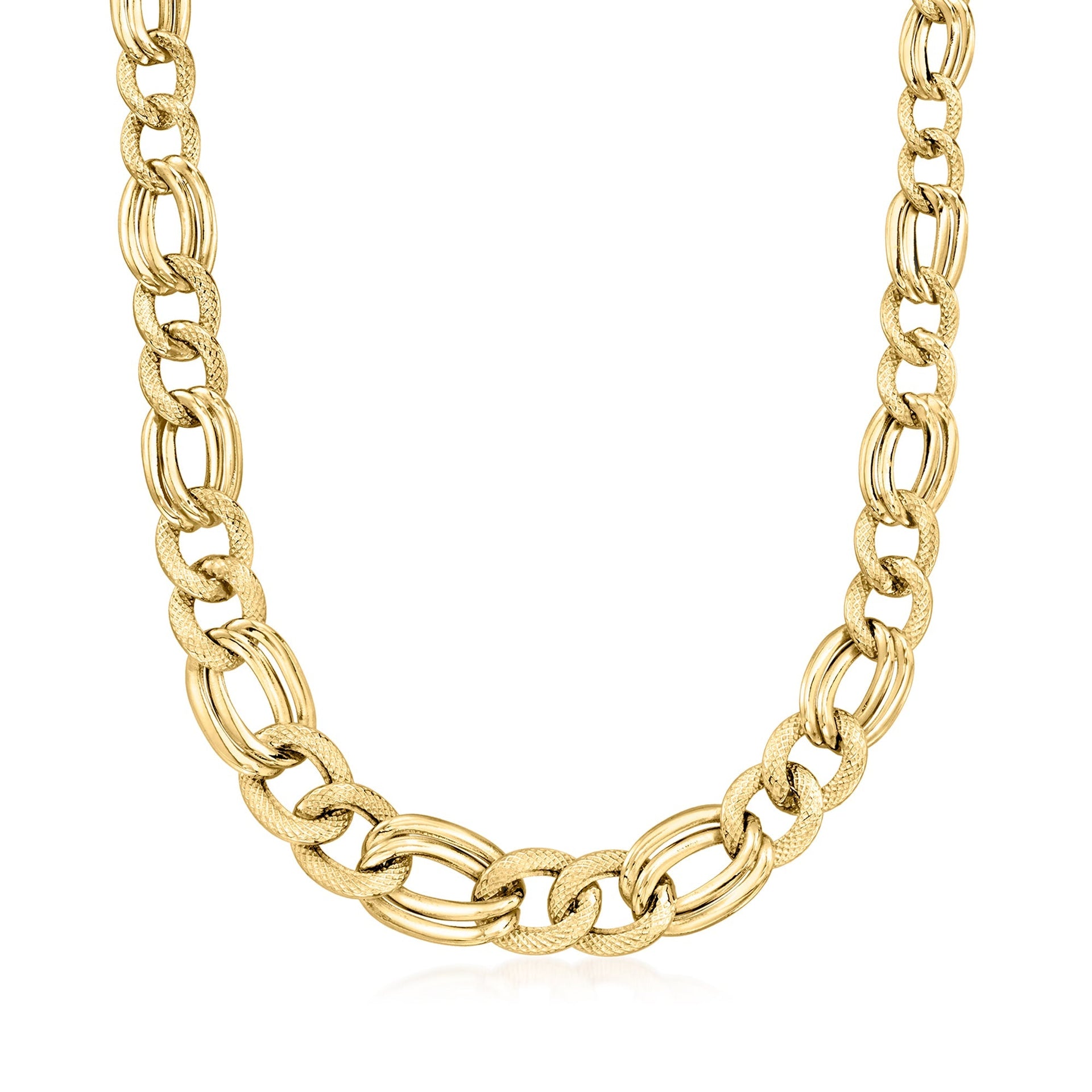 Canaria Fine Jewelry 8-12mm 10kt Yellow Gold Graduated Figaro-Link Necklace
