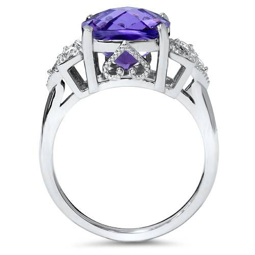 4 1/4ct Cushion Amethyst Vintage Diamond Ring 14K White Gold