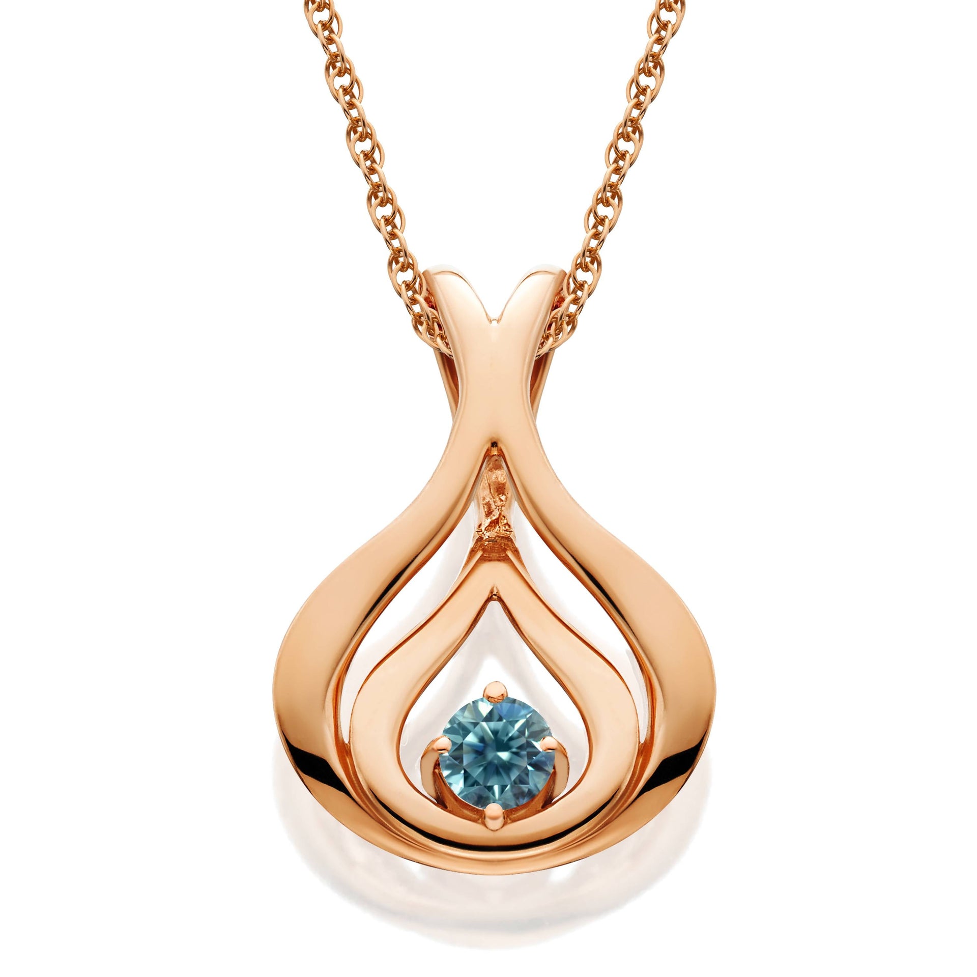 Blue Diamond Solitaire Pendant & Chain 14k Rose Gold 5/8' Tall