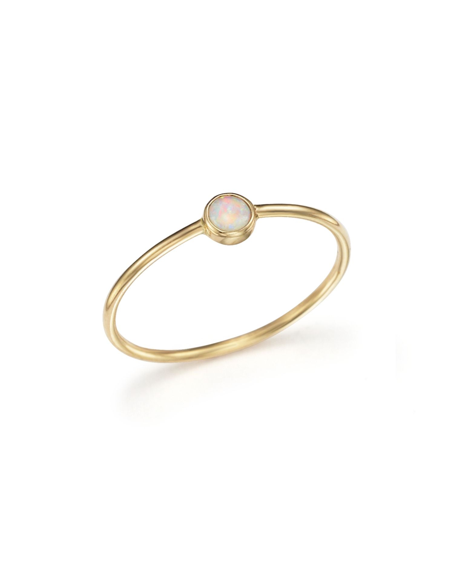14K Gold Thin Ring with a Bezel Set Round Opal