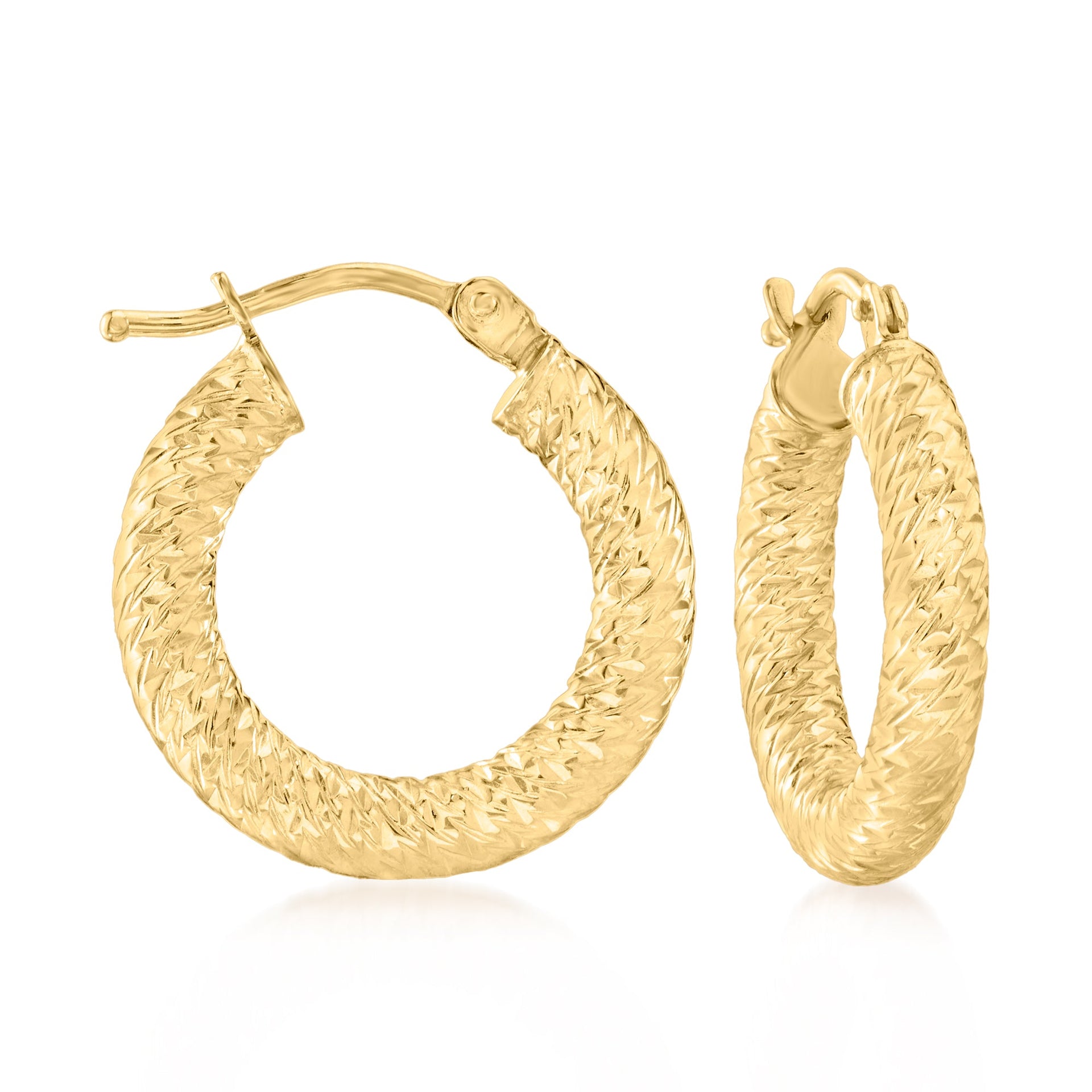 Italian 10kt Yellow Gold Small Diamond-Cut Hoop Earrings