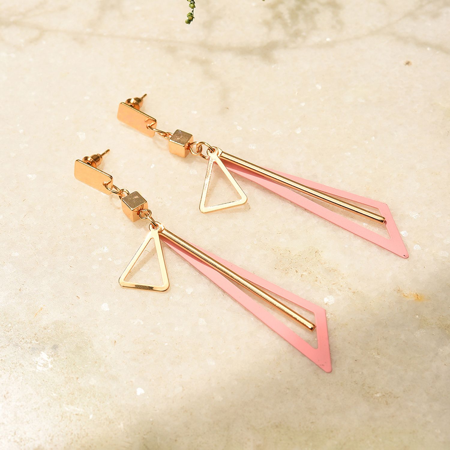 Pink Colour Gold Plated Designer Drop Earring