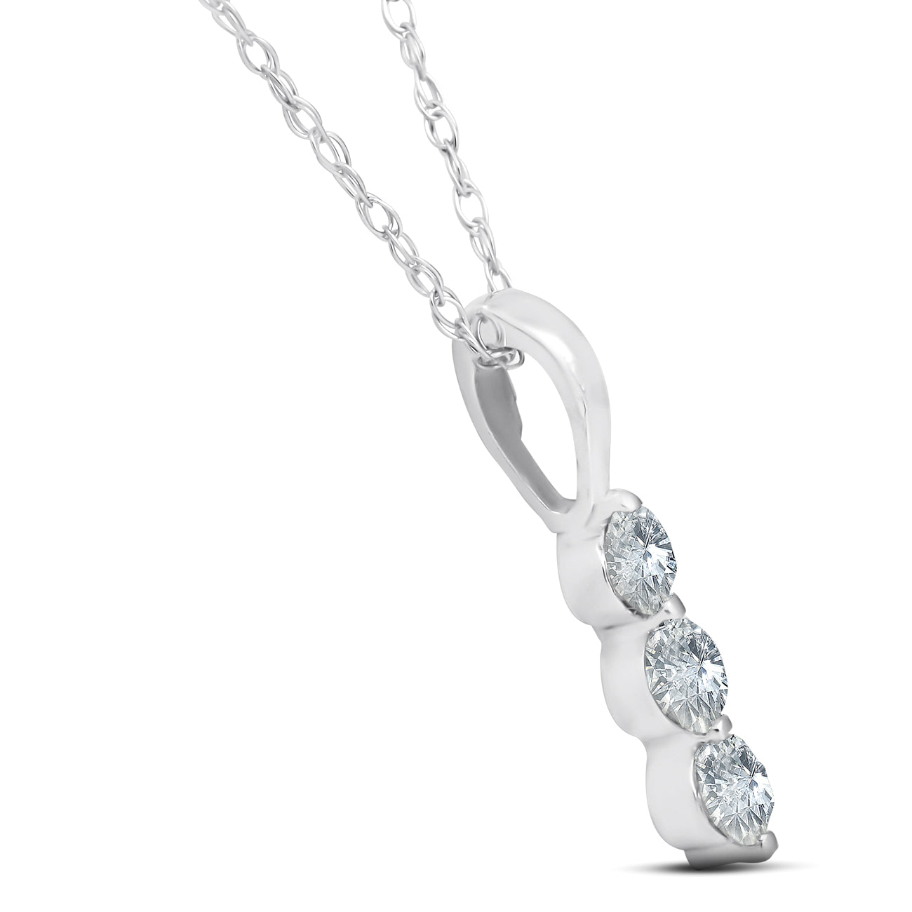1/4ct 3 Stone Round Three Diamond Pendant 14K White Gold