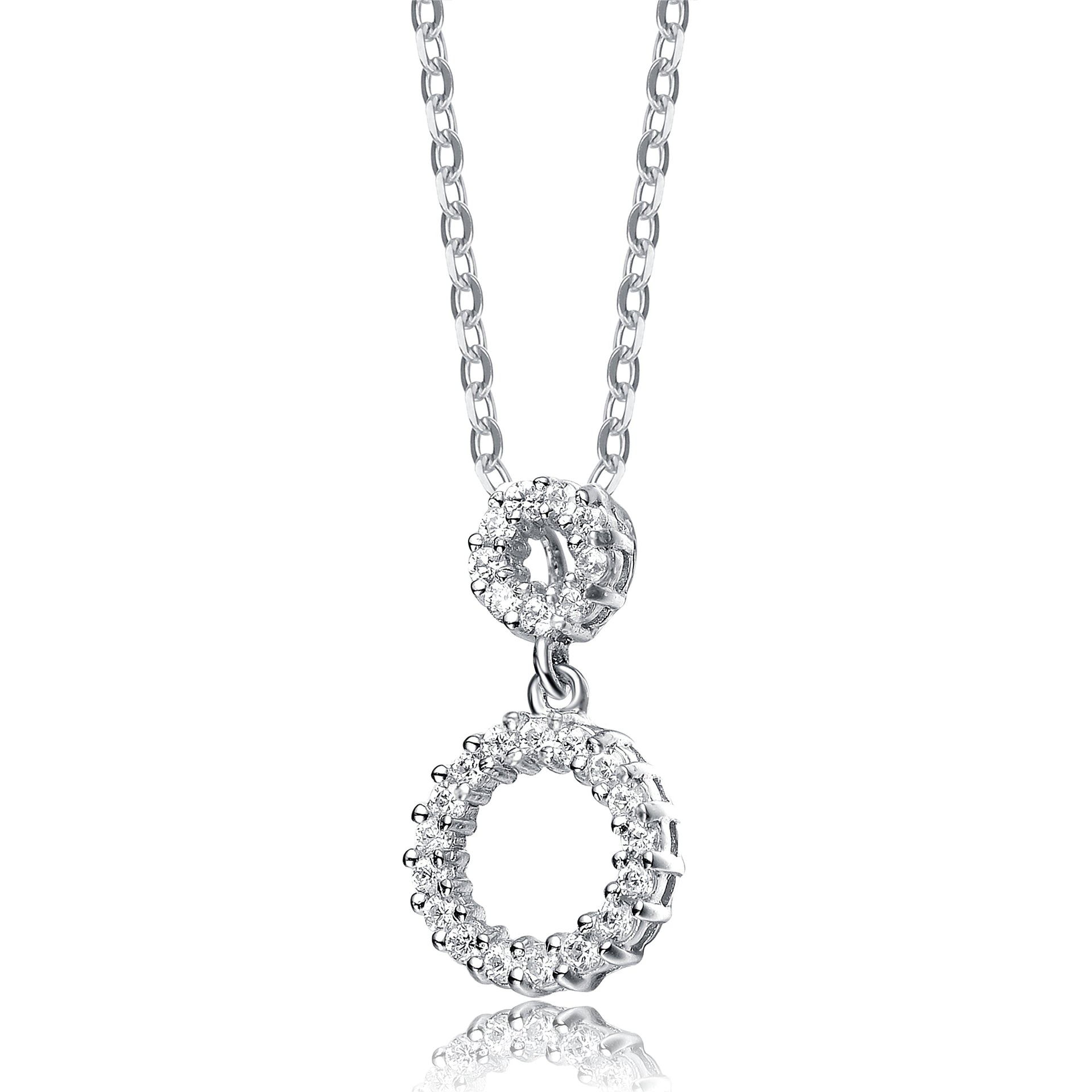 C.z. Sterling Silver Rhodium Plated Outlined Circle Pendant