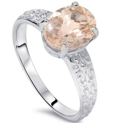 2ct Oval Morganite Vintage Ring 14K White Gold
