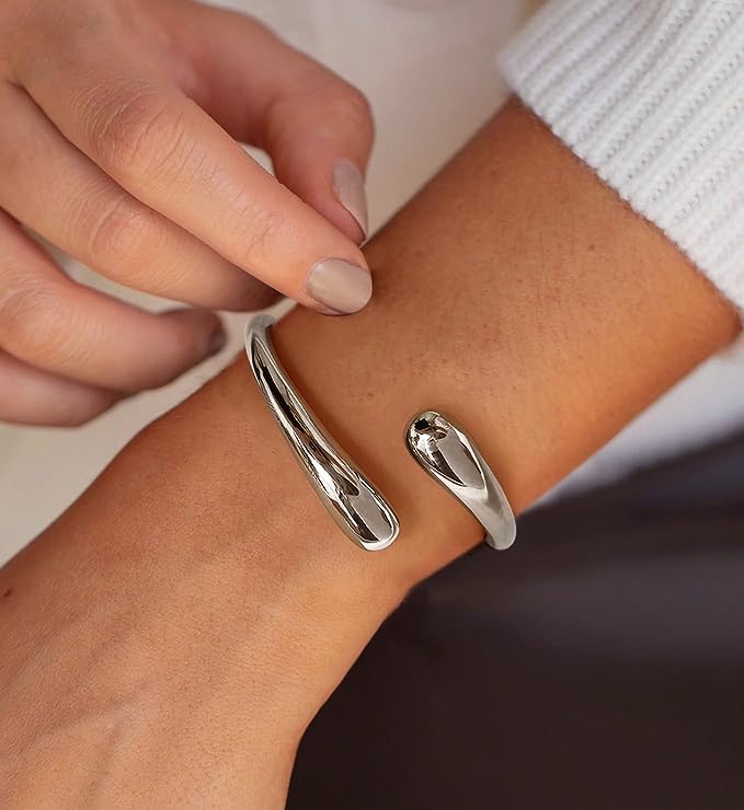 Silver Modern Cuff Bangle