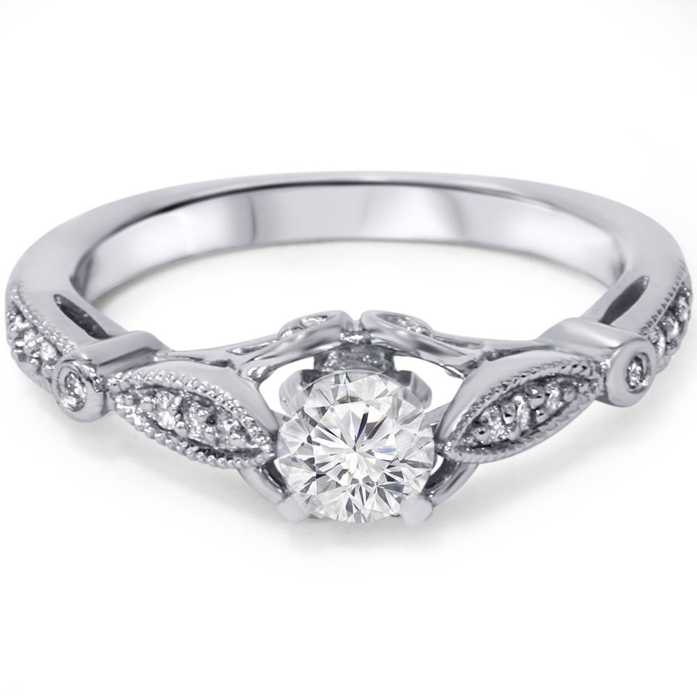 5/8 ct Vintage Round Diamond Engagement Ring 14K White Gold