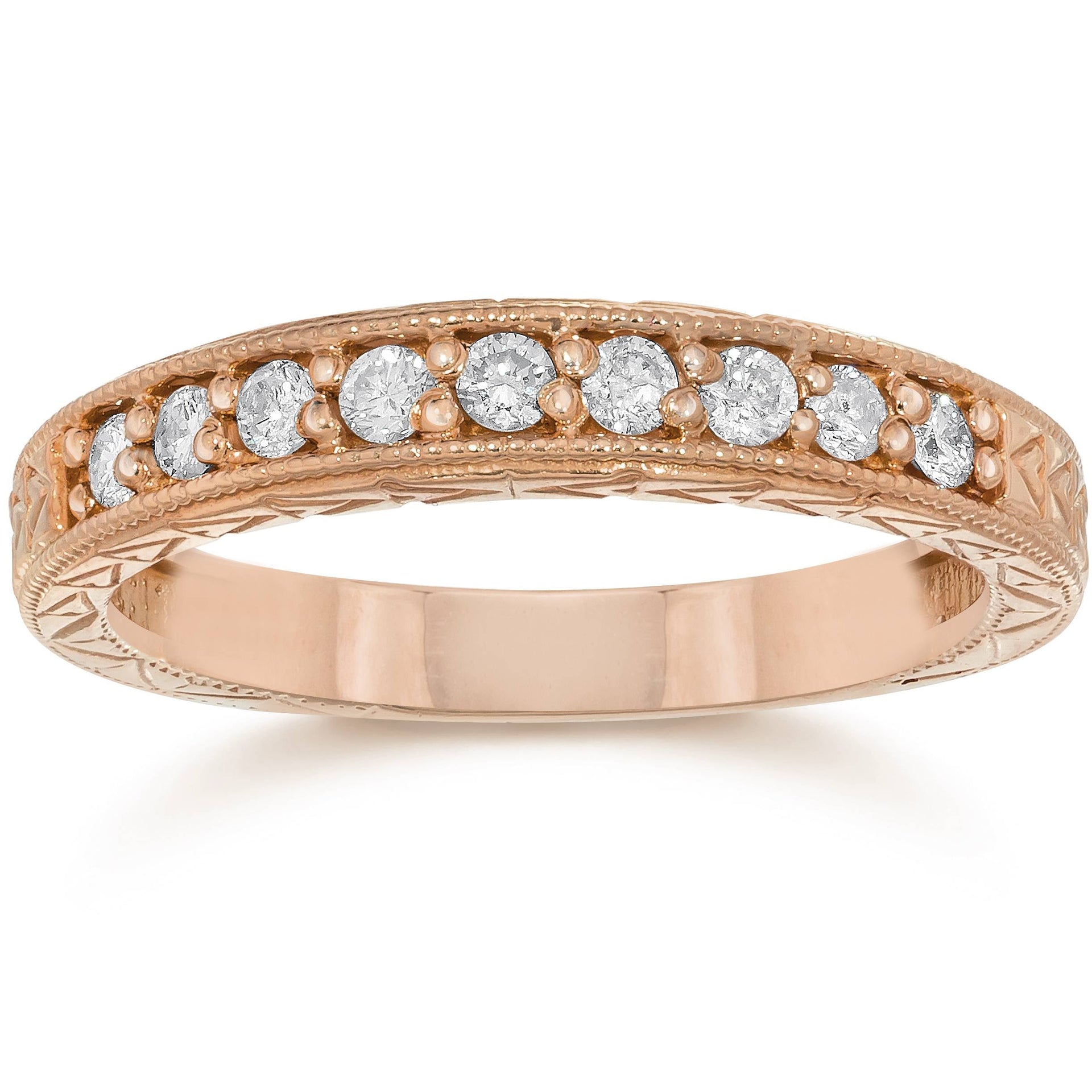 1/4ct Engraved Diamond Ring 14K Rose Gold