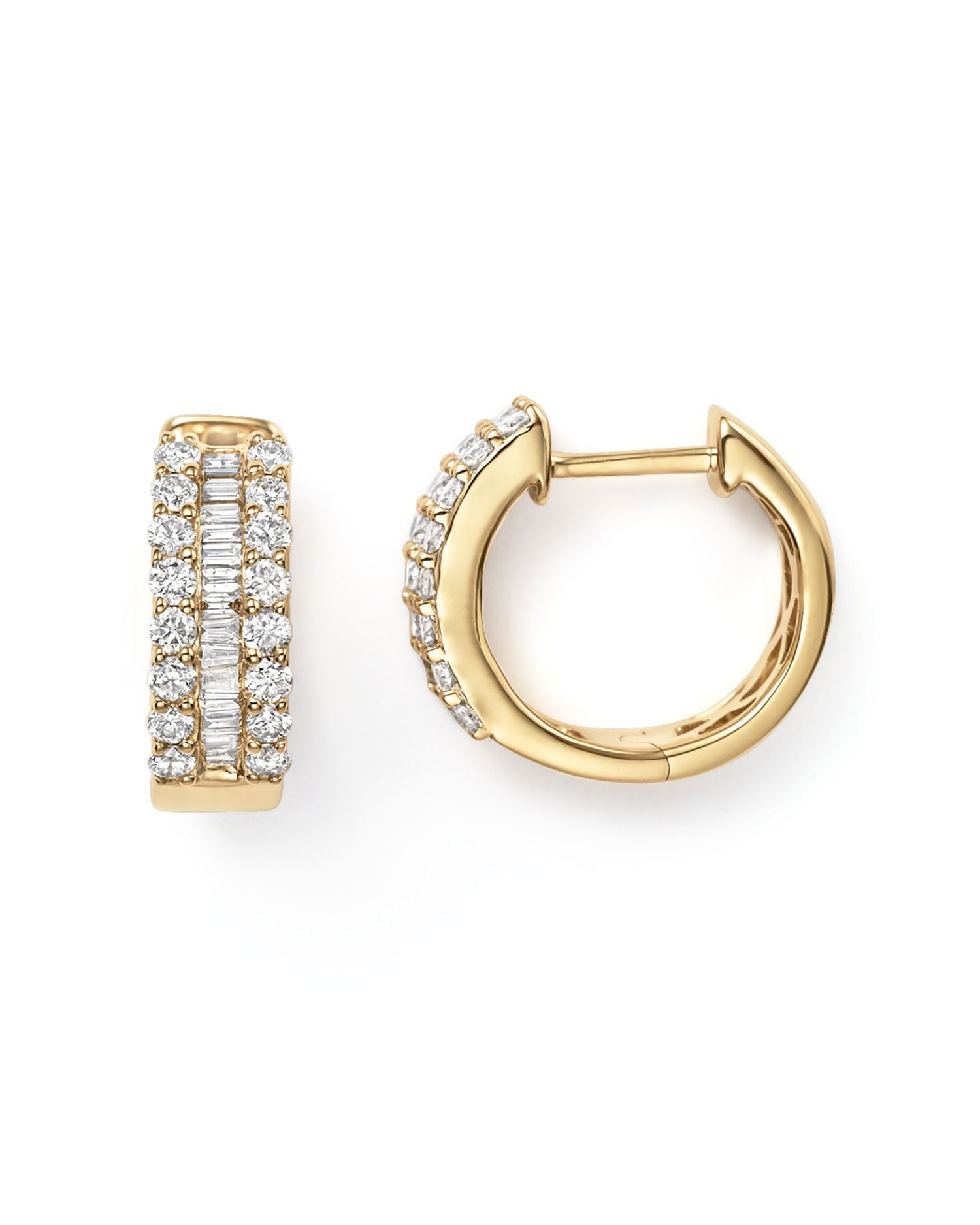 Diamond Round & Baguette Hoop Earrings in 14K Yellow Gold, 0.85 ct. t.w. - 100% Exclusiv