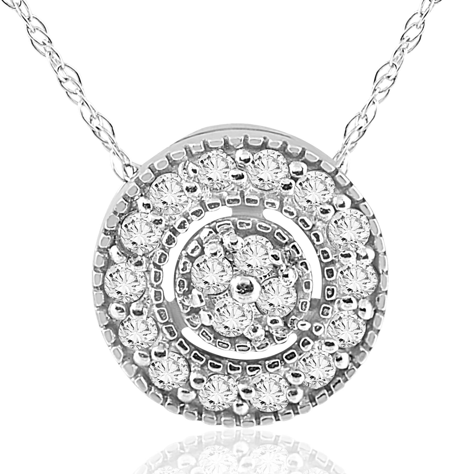 1/4ct Diamond Pave Halo Pendant 14K White Gold Women's Necklace & 18' Chain