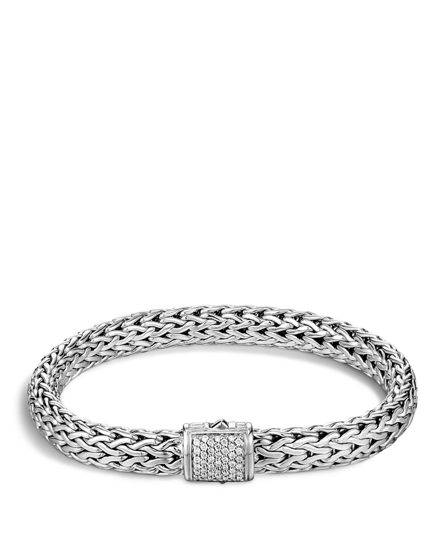 Classic Chain Sterling Silver Bracelet with Diamond Pavé