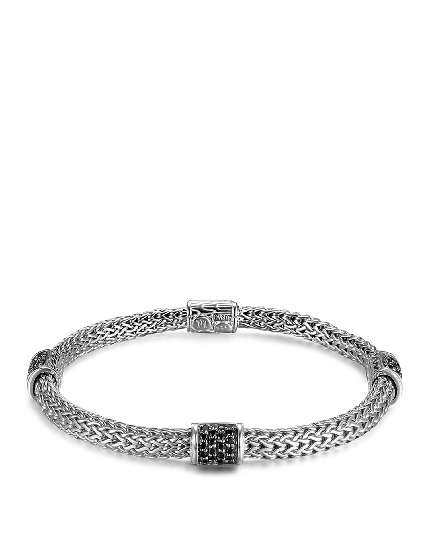 John Hardy Classic Chain Silver Lava Four Station Chain Bracelet with Black Sapphires