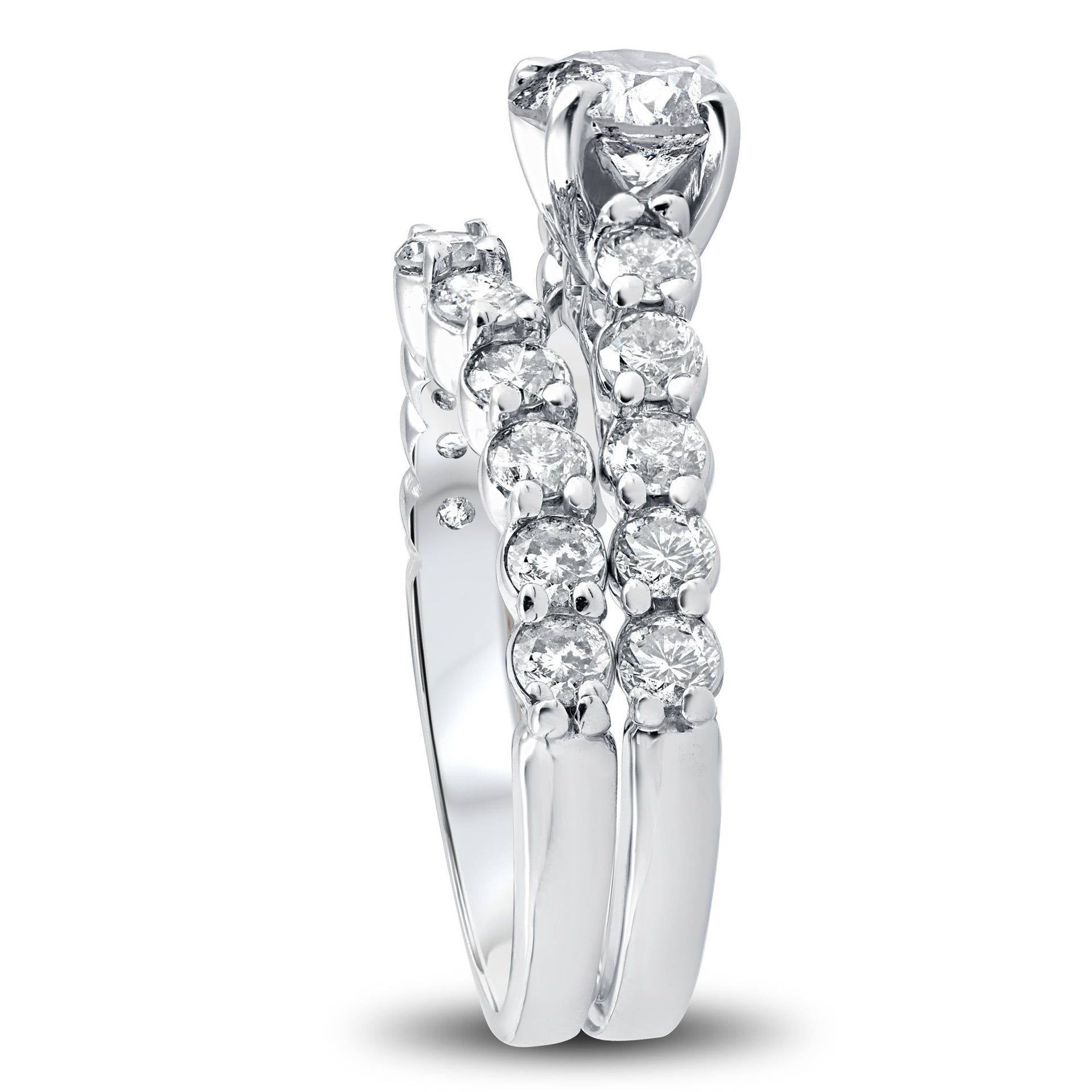 2 1/15ct Diamond Engagement Ring With Matching Wedding Band 14K White Gold