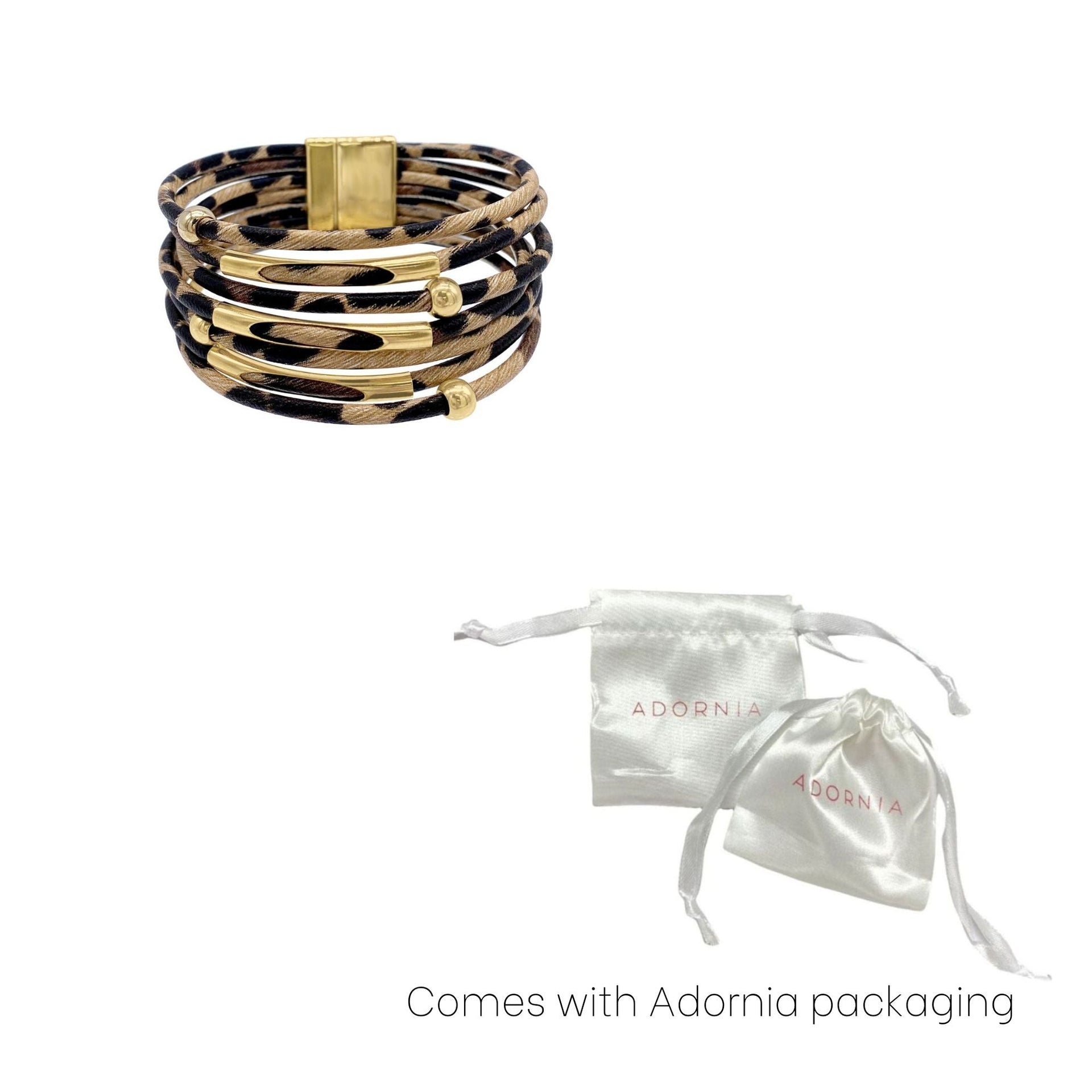 14k Gold Plated Multi Strand Leopard Print Bangle Bracelet