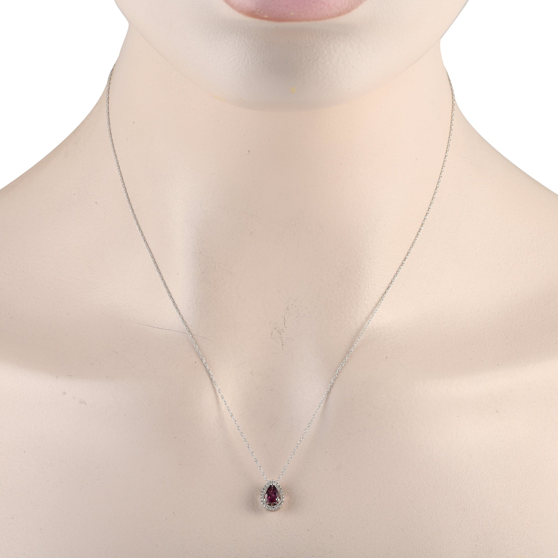 LB Exclusive 14K White Gold 0.07ct Diamond and Rhodolite Pear Necklace PD4-15556WRHOD