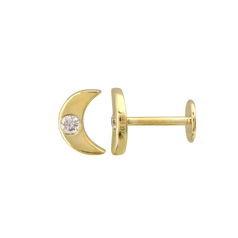 Gold Moon Diamond Flat Back Earring