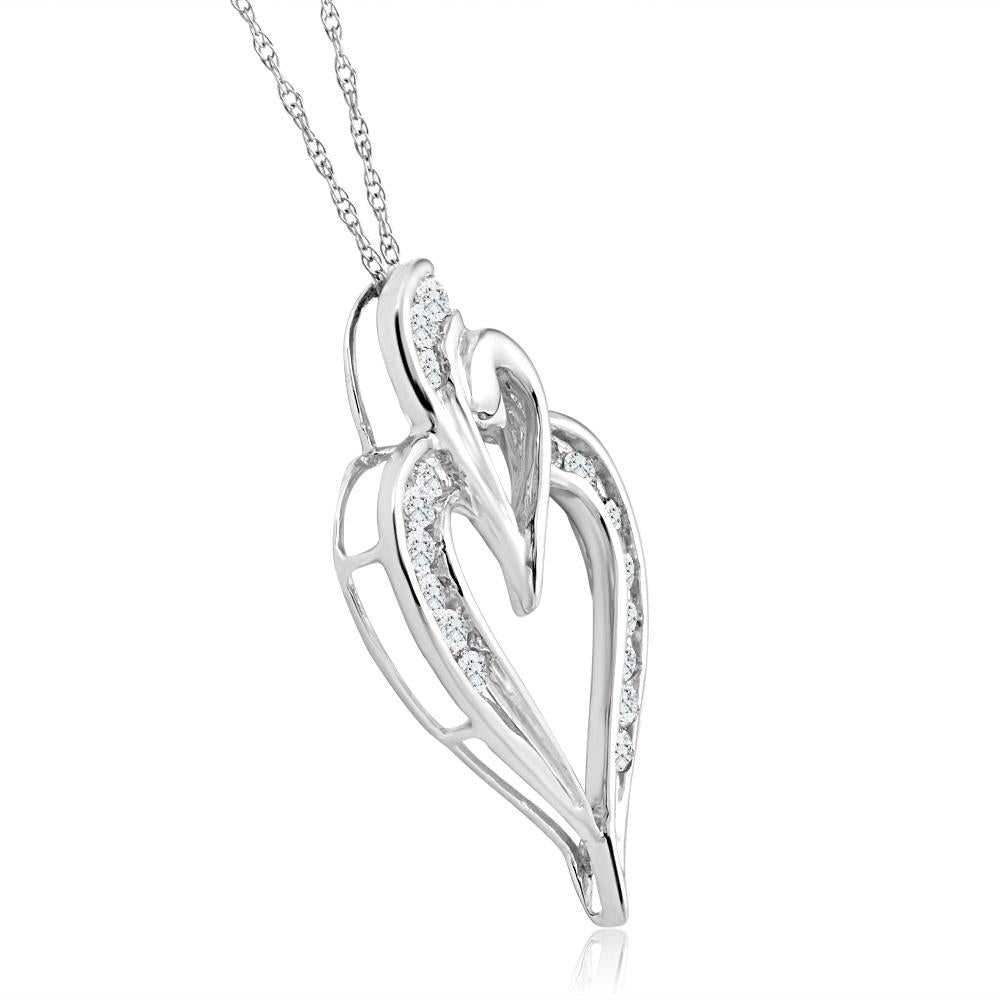 10K White Gold 1/2Ct TW Real Diamond Heart Pendant Necklace 1' Tall
