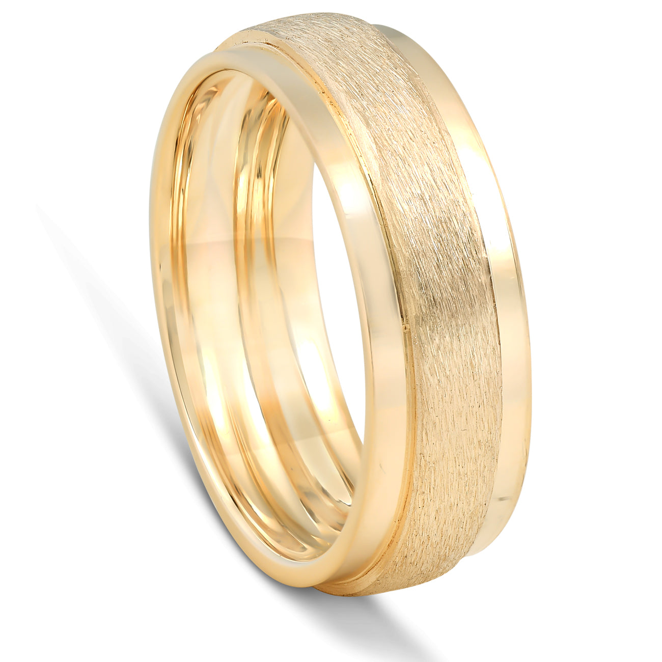 Yellow Gold Brushed Heavy Weight 7.5mm Wedding Band Size Selectable