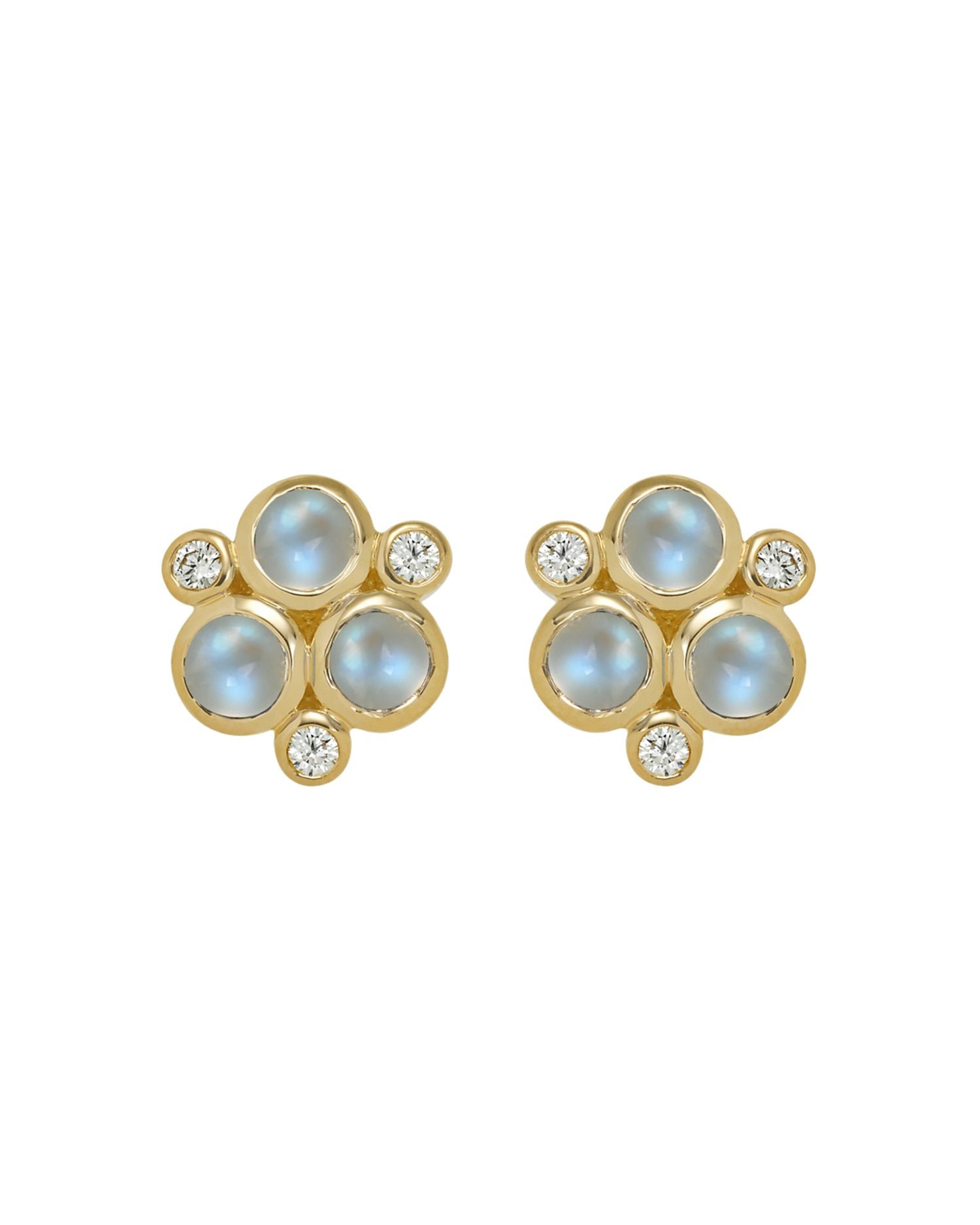 Temple St. Clair Classic Trio Earrings with Royal Blue Moonstone and Diamonds in 18K Yellow Gold