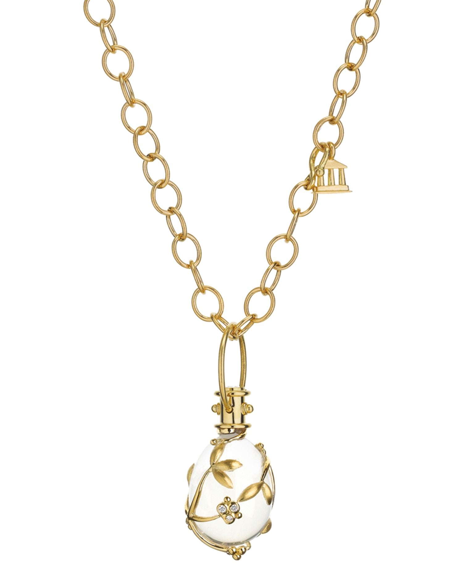 Crystal And Diamond Vine Pendant Set in 18 K Yellow Gold