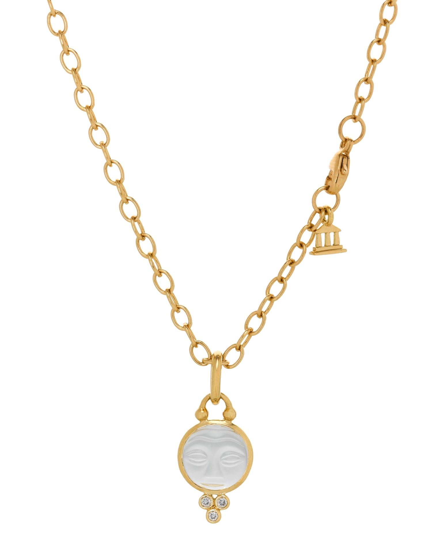 18K Yellow Gold Small Carved Crystal Moonface Pendant with Diamonds