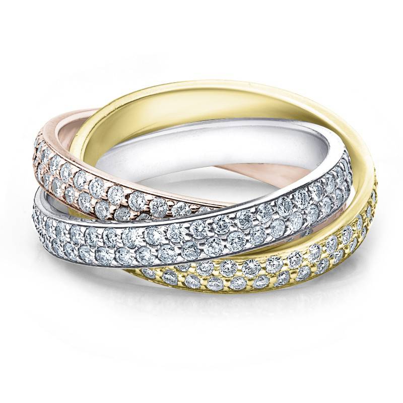 14k Tri Gold 2 5/8 ct Rolling Ring Diamond Eternity Wedding Band Lab Grown