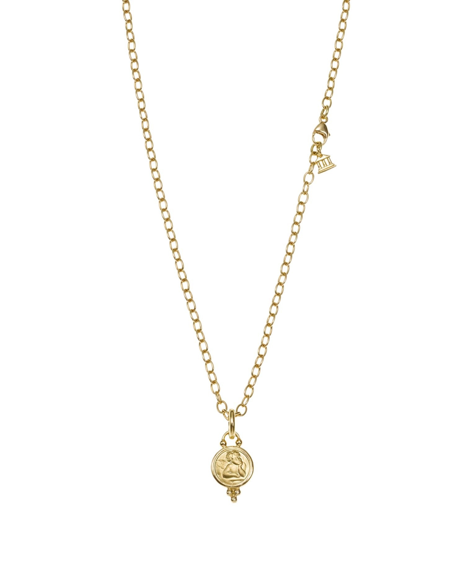 18K Yellow Gold Angel Pendant and Extra Small Oval Chain